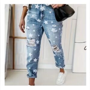 Women's Star Patterned Distressed Jeans